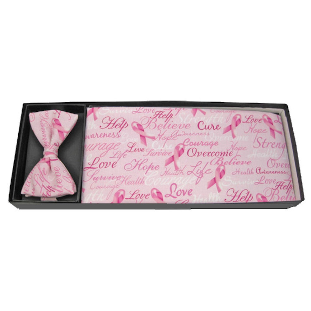 Breast Cancer Awareness Pleated Bow Tie and Cummerbund Set