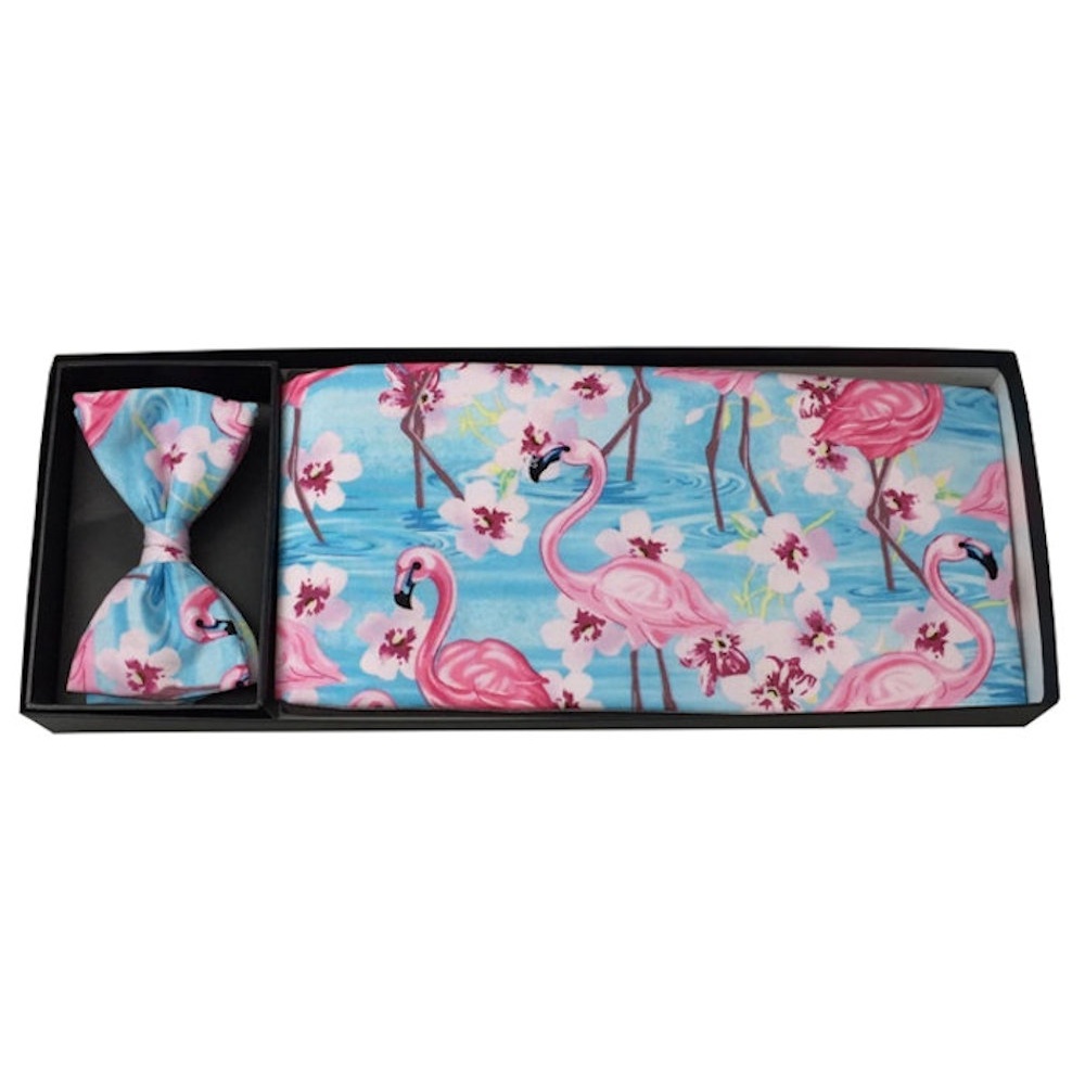 Flamingo & Flowers Bow Tie and Cummerbund Set