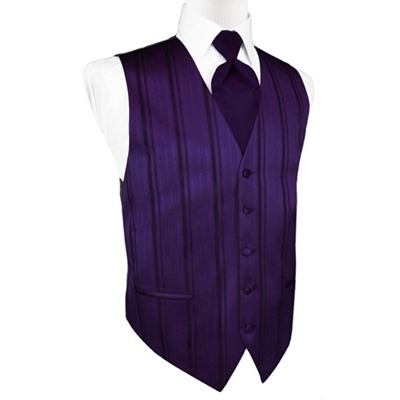 Amethyst Purple Striped Satin Tuxedo Vest