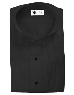 Black Microfiber Wing Collar Tuxedo Shirt With 1/4 Inch Pleats Black Microfiber Wing Collar Tuxedo Shirt With 1/4 Inch Pleats