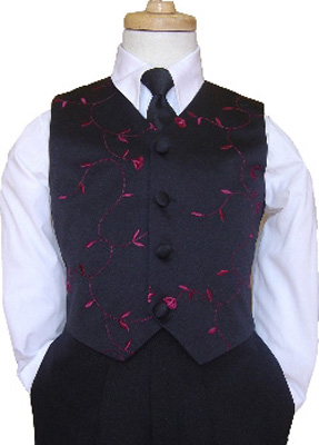 Black Embroidered Vest & Tie Set