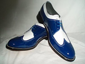 Royal Blue And White Wing Tip Tuxedo Shoes