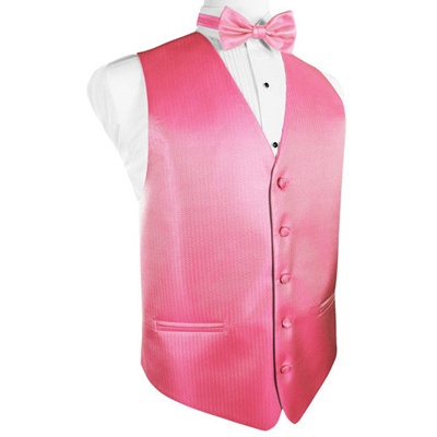 Bubblegum Pink Herringbone Tuxedo Vest