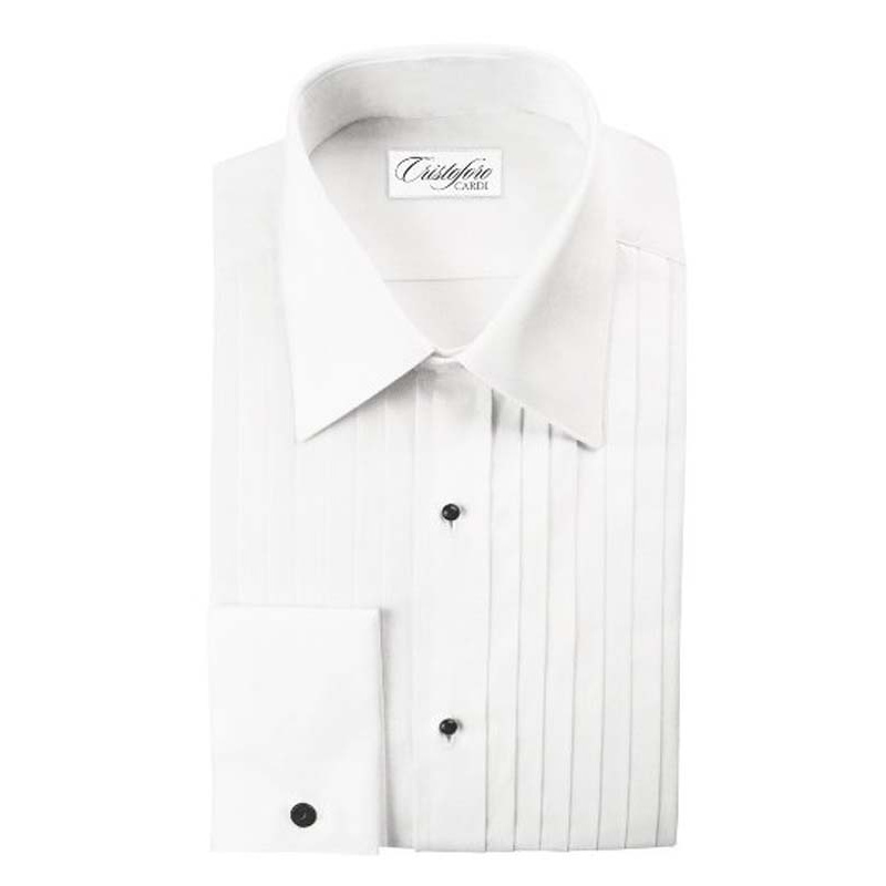 White Cotton Laydown Collar with 1/2 Inch Pleats Tuxedo Shirt