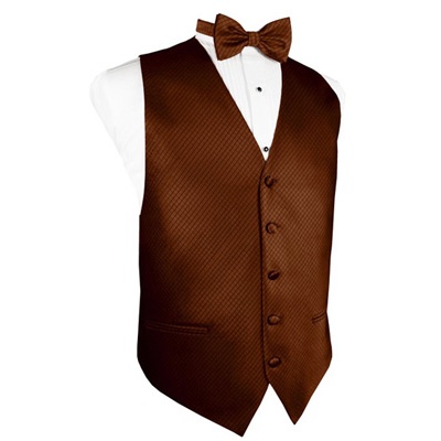 Cinnamon Brown Grid Pattern Tuxedo Vest
