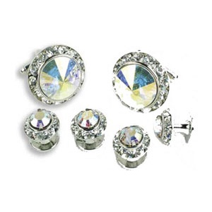Crystal Cufflinks and Silver Studs with Prism Center