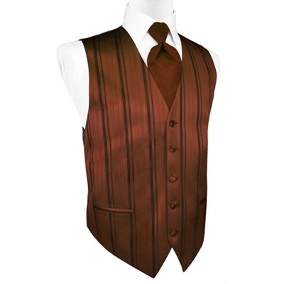 Cognac Striped Satin Tuxedo Vest