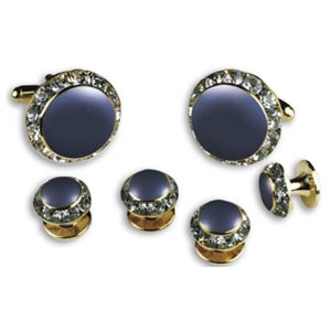 Crystal Cufflinks and Studs with Royal Blue Center