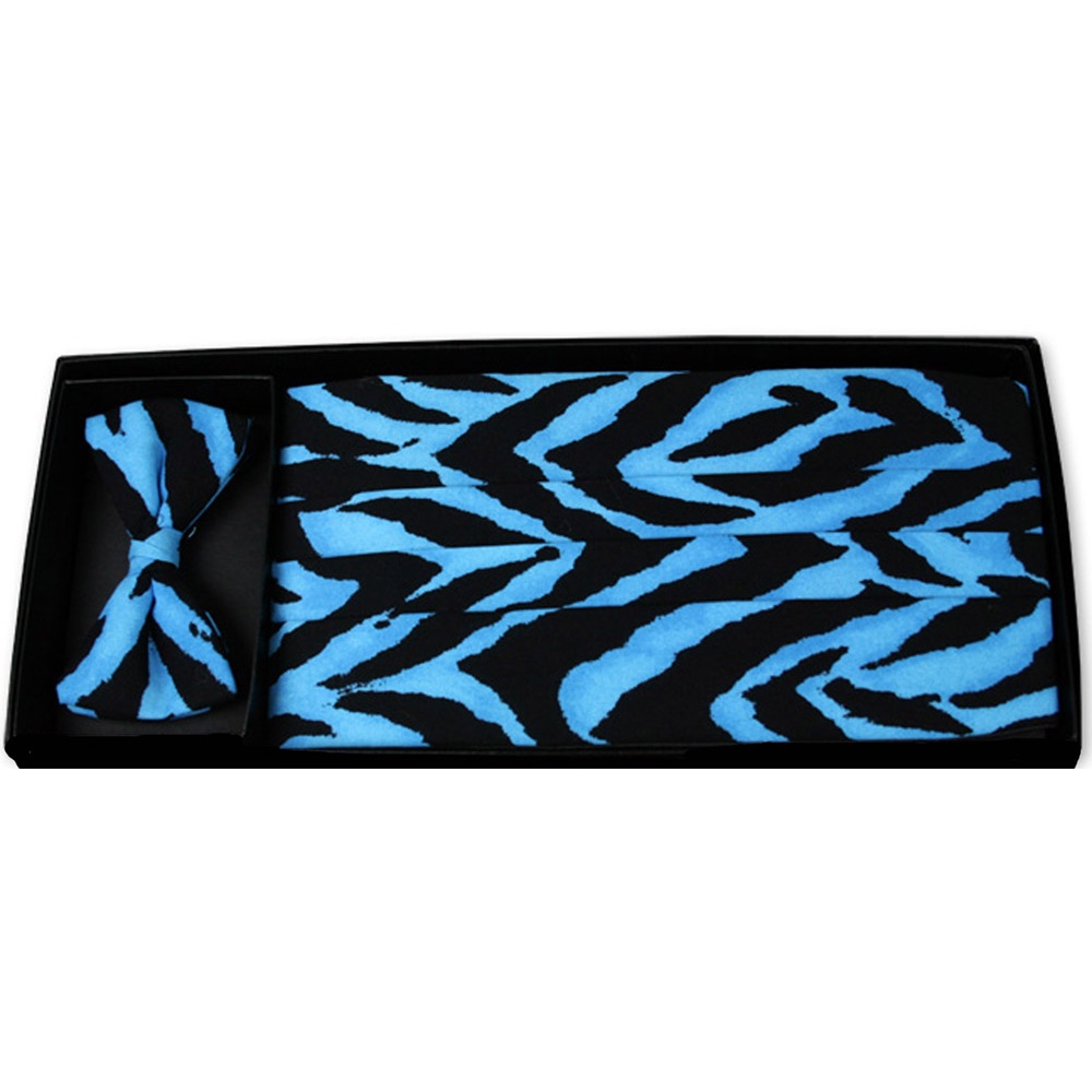 Electric Blue Tiger Bow Tie and Cummerbund Set