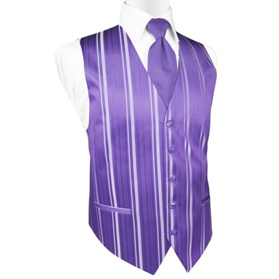 Freesia Purple Striped Satin Tuxedo Vest