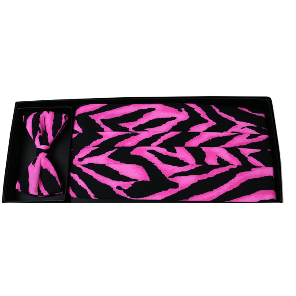 Hot Pink Tiger Bow Tie and Cummerbund Set