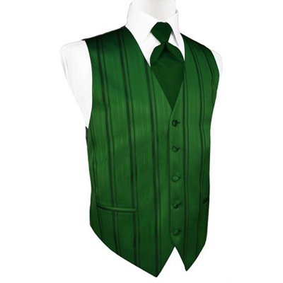 Hunter Green Striped Satin Tuxedo Vest