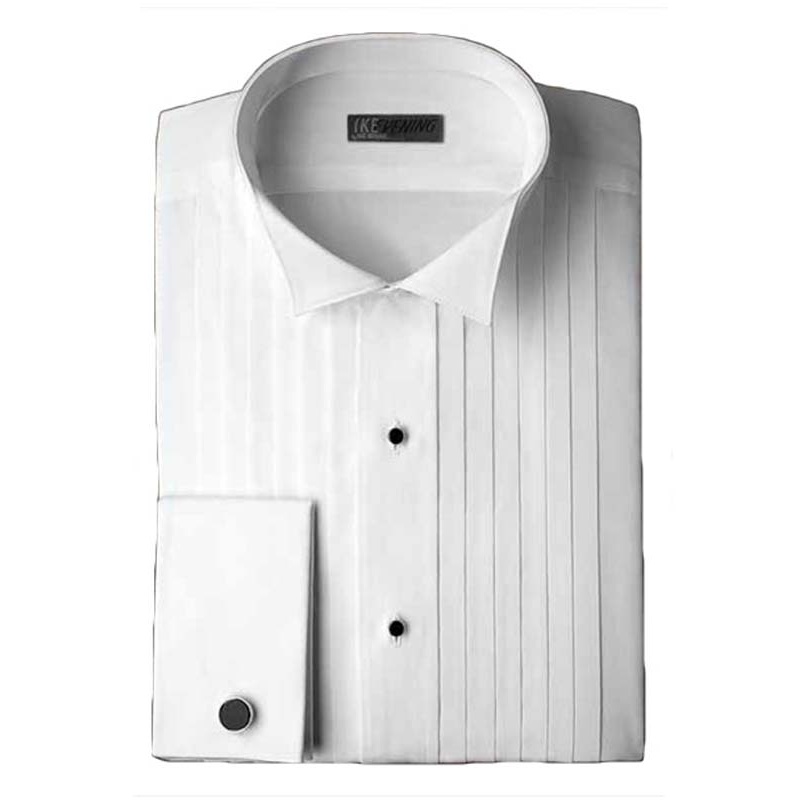 White Ike Behar Wing Collar with 1/2 Inch Pleats Tuxedo Shirt