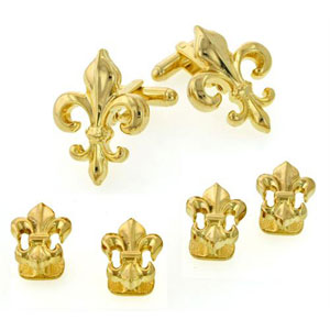 Fleur De Lis Large Cufflinks and Studs with Smooth Finish Gold