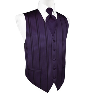 Lapis Purple Striped Satin Tuxedo Vest