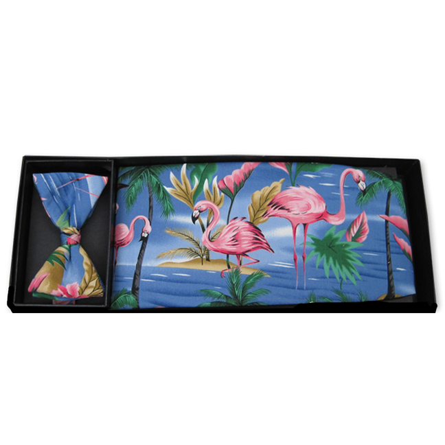 Pink Flamingo Island Bow Tie and Cummerbund Set