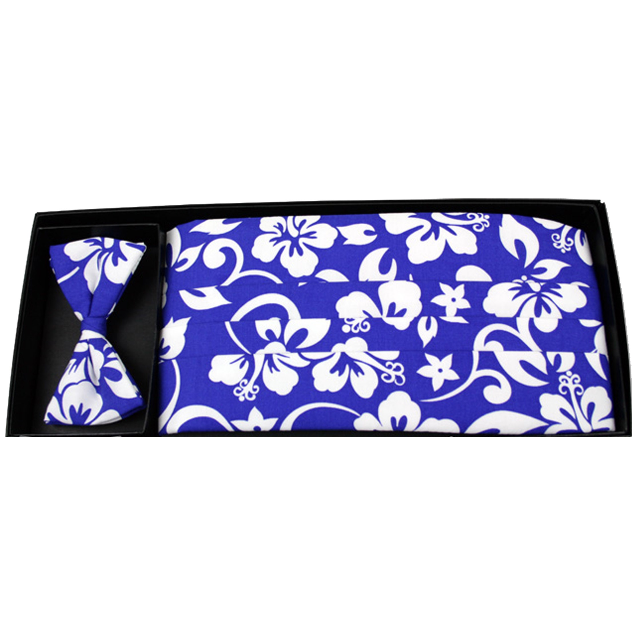 Royal Blue and White Floral Bow Tie and Cummerbund Set