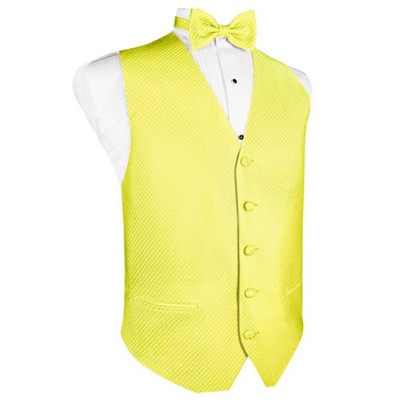 Lemon Yellow Grid Pattern Tuxedo Vest