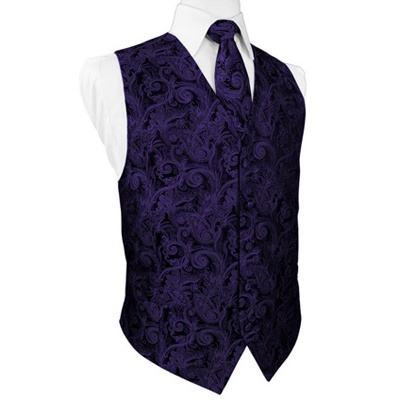 Purple Tapestry Satin Tuxedo Vest