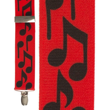 Red and Black Musical Notes Clip Suspenders
