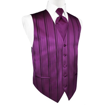 Sangria Purple Striped Satin Tuxedo Vest