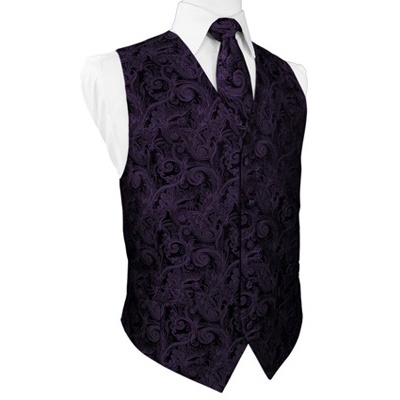 Berry Purple Tapestry Satin Tuxedo Vest