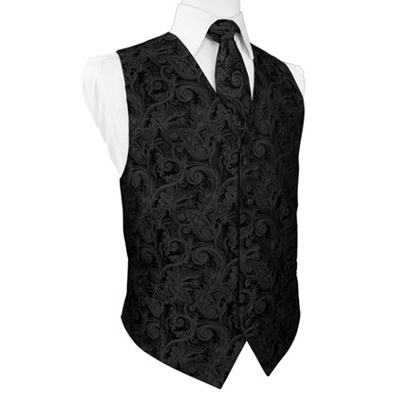 Black Tapestry Satin Tuxedo Vest