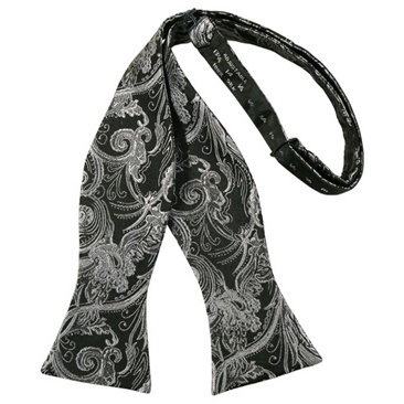 Silk Silver Tapestry Paisley Self Bow Tie