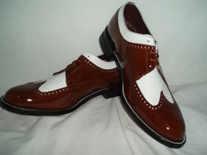 Brown And White Wing Tip Tuxedo Shoes