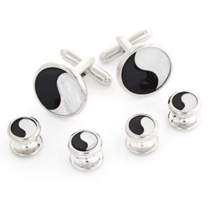 Yin and Yang Mother of Pearl and Onyx Cufflinks and Studs Silver
