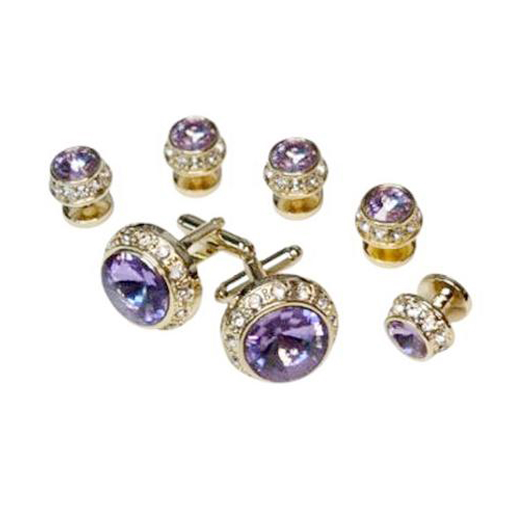 Amethyst Faceted Synthetic Crystal Studs And Cufflinks (5 studs)
