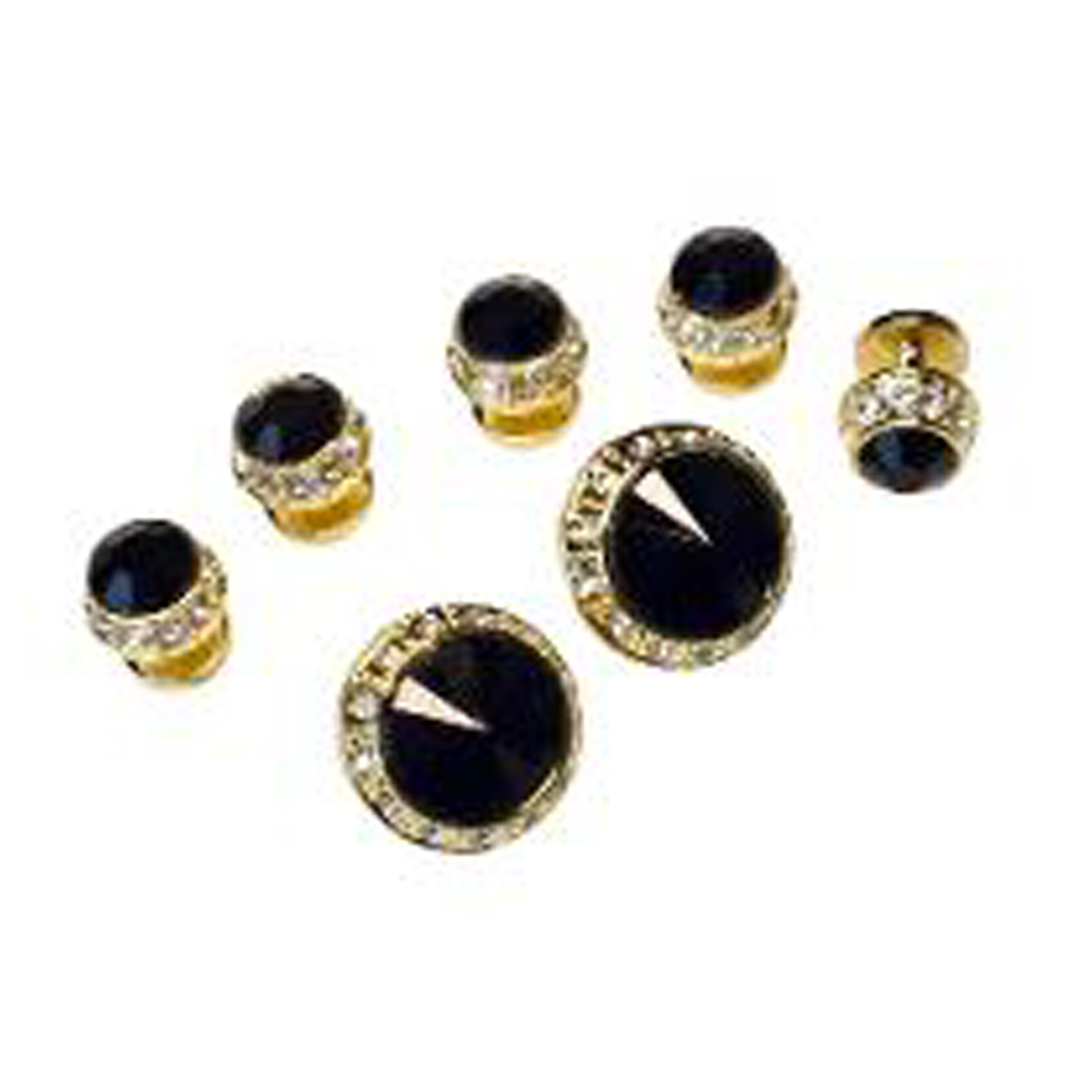 Black Faceted Synthetic Crystal Studs And Cufflinks (5 stud set)
