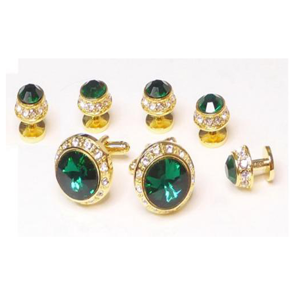 Emerald Green Synthetic Crystal Cufflinks and Studs (5 stud set)