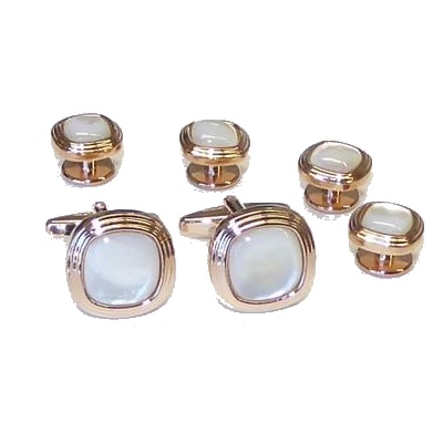 Mother of Pearl Triple Tier Soft Square Cufflinks and Studs