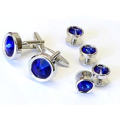 Faceted Dark Sapphire Crystal Cufflinks and Studs