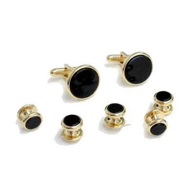 Genuine Onyx Big and Tall Cufflinks and Studs Gold