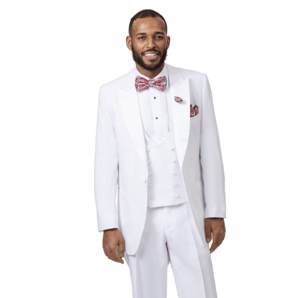 White One Button Tuxedo with Matching Vest