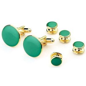 Green Cufflinks and Studs in Gold Setting