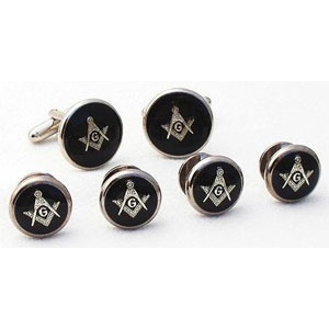 Masonic Logo in Silver on Round Black Background Cufflinks