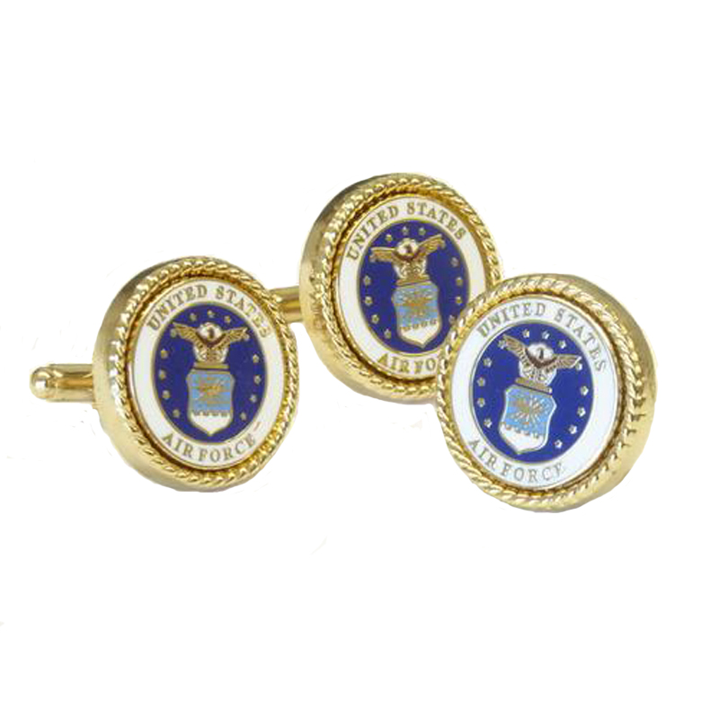 US Air Force Military Logo Cufflinks and Lapel Pin Set in Gold