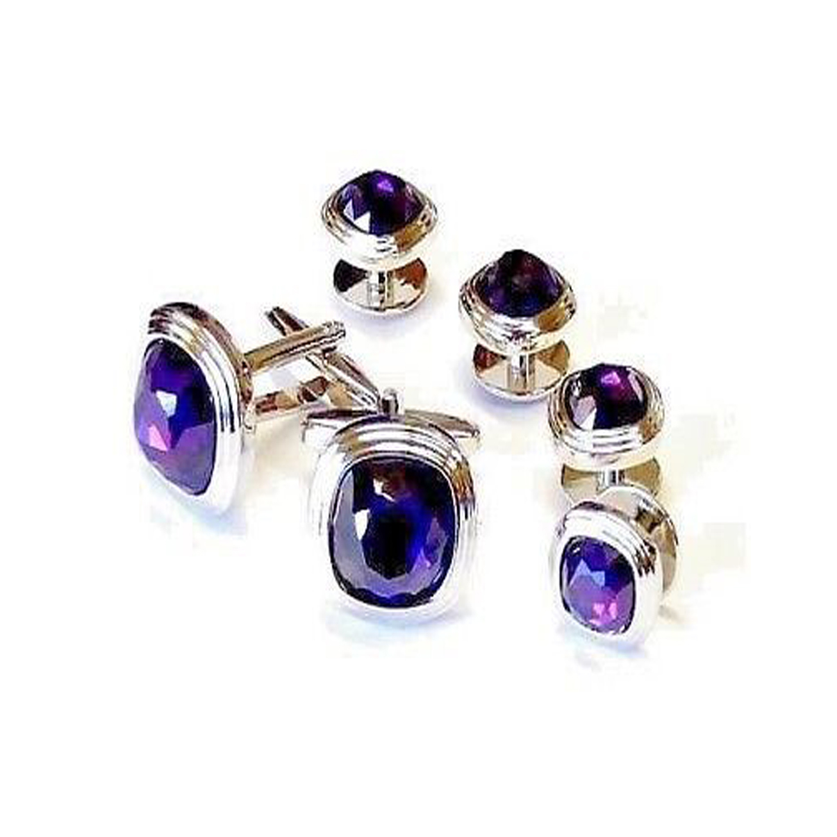Amethyst Triple Tier Soft Square Cufflinks and Studs