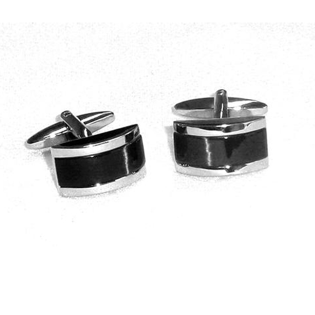 Black Fiber Optic Semi Circle Polished Silver Tone Cufflinks