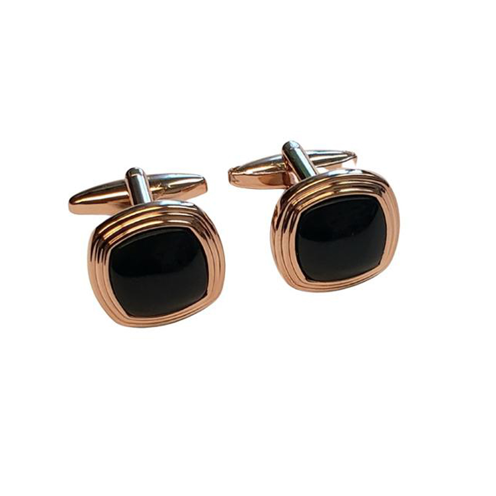 Genuine Onyx Stone Rose Gold Plated Triple Tier Cufflinks
