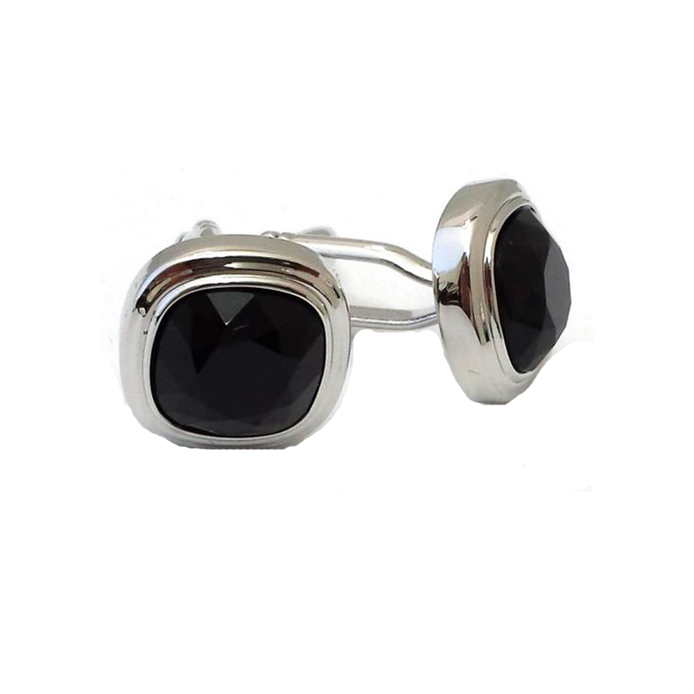 Fiber Optic Black Stone Soft Square Triple Tier Cufflinks