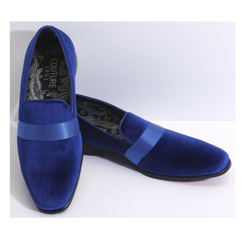 Men's Royal Blue Velvet Slip On Shoes