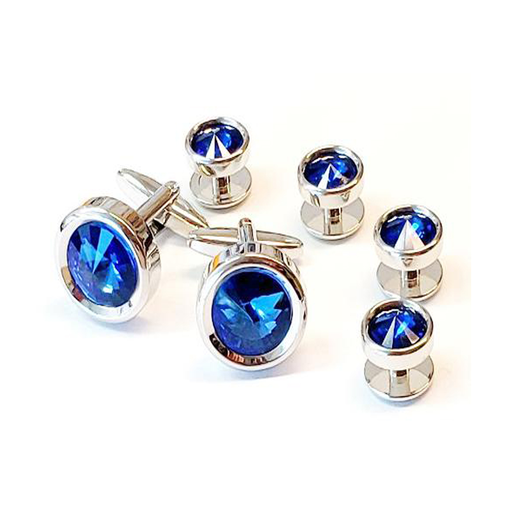 Faceted Bright Sapphire Crystal Cufflinks and Studs