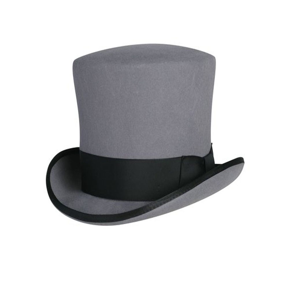 Victorian Caroler Tall Top Hat in Heather Grey with Black Band