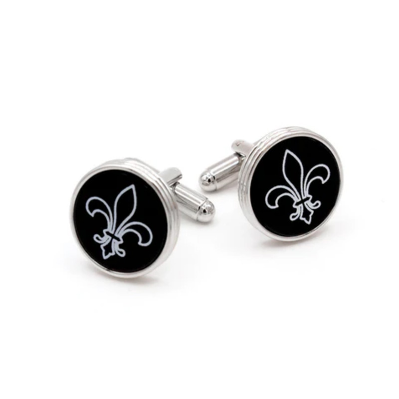 Silver Tone Fleur de Lis Concentric Rim Cufflinks