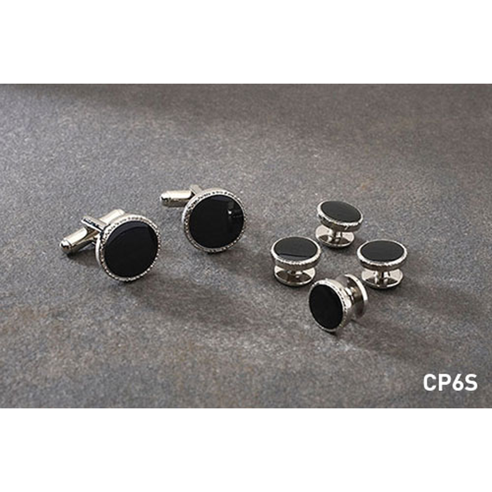 Silver and Black with Scroll Edge Cufflink and Stud Set