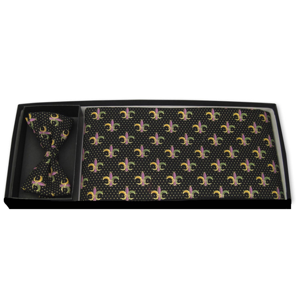 Fleur De Lis with Gold Dots Bow Tie and Cummerbund Set in Black